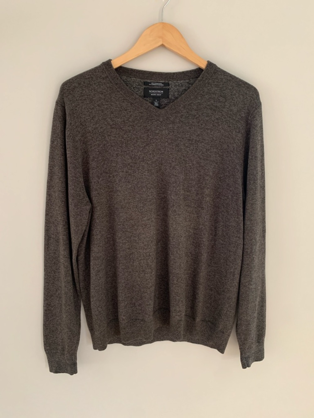 Nordstrom Men’s Shop Cotton Cashmere V-Neck Sweater Brown Size Large Classic